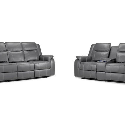 Flow Tech 3+2 Seater Electric Recliner Sofa Set – Stylish Grey Leather Comfort Seating