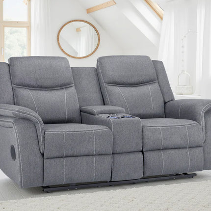 Flow Tech 2 Seater Electric Recliner Sofa – Stylish Grey Fabric Comfort Seating