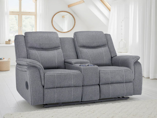 Flow Tech 2 Seater Electric Recliner Sofa – Stylish Grey Fabric Comfort Seating