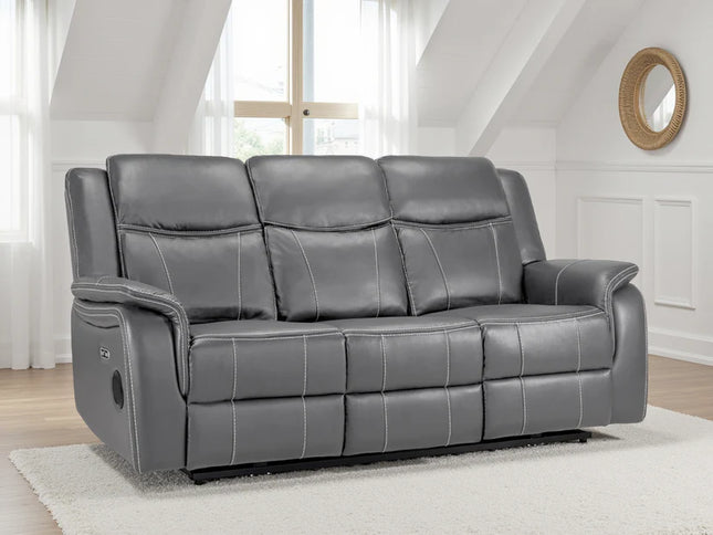 Flow Tech 3 Seater Electric Recliner Sofa – Stylish Grey Leather Comfort Seating