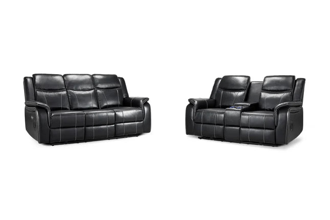 Flow Tech 3+2 Seater Electric Recliner Sofa Set – Stylish Black Leather Comfort Seating