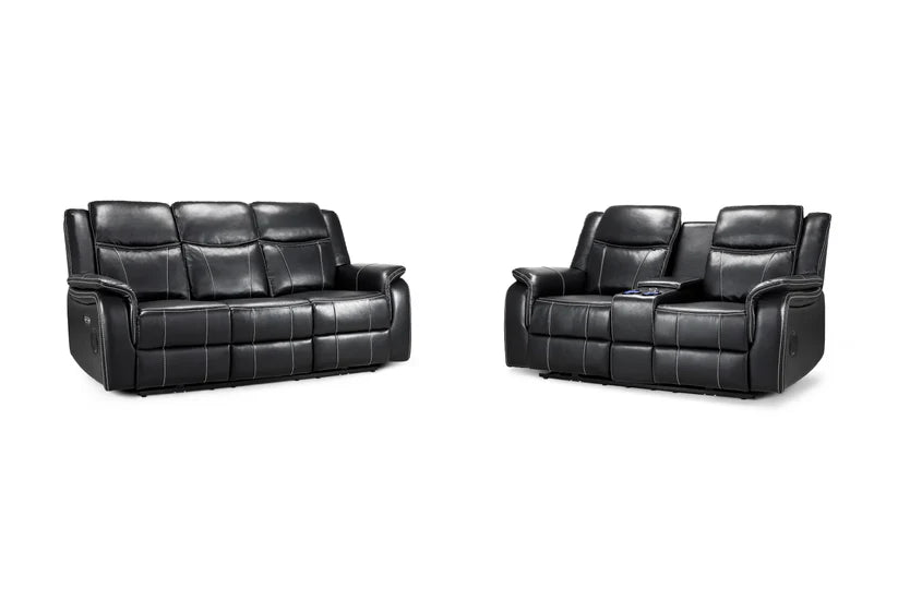 Flow Tech 3+2 Seater Electric Recliner Sofa Set – Stylish Black Leather Comfort Seating