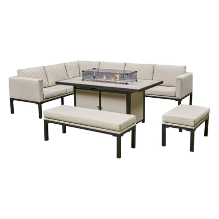 Savannah Aluminium Corner Dining Set With Fire Pit – Beige