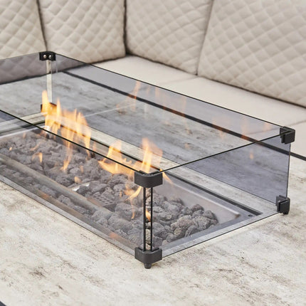 Savannah Aluminium Corner Dining Set With Fire Pit – Beige