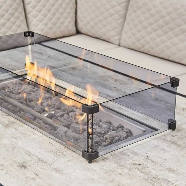 Savannah Aluminium Corner Dining Set With Fire Pit – Beige