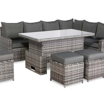 Luxury Eclipse Rattan Corner Garden Set With Rising Table Outdoor Patio Furniture - Grey Right Hand