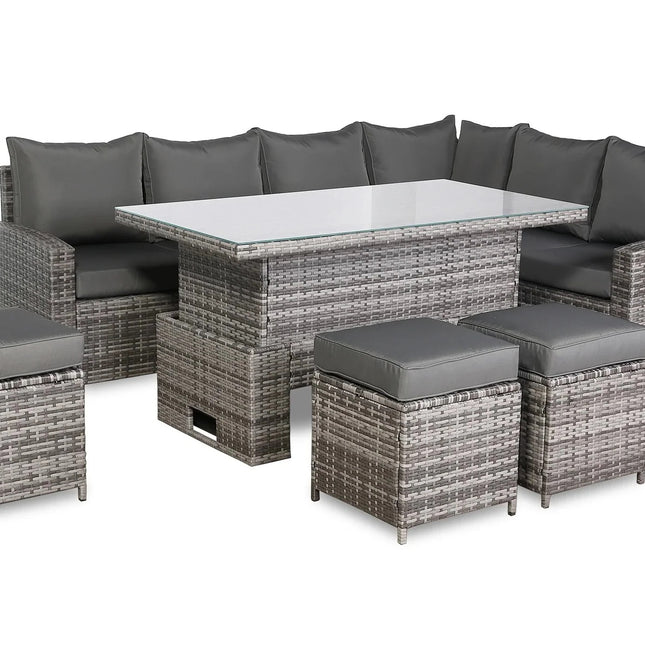 Luxury Eclipse Rattan Corner Garden Set With Rising Table Outdoor Patio Furniture - Grey Right Hand