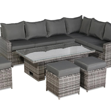 Luxury Eclipse Rattan Corner Garden Set With Rising Table Outdoor Patio Furniture - Grey Right Hand