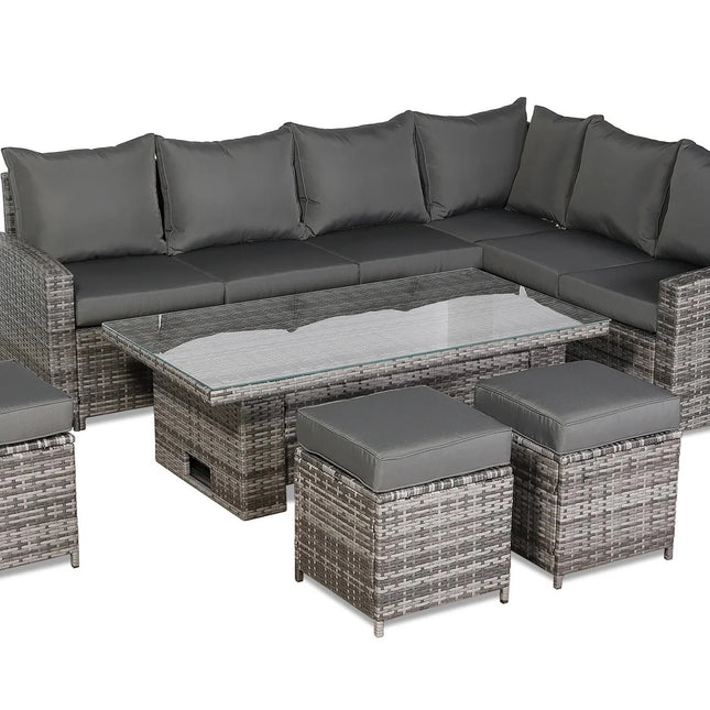 Luxury Eclipse Rattan Corner Garden Set With Rising Table Outdoor Patio Furniture - Grey Right Hand