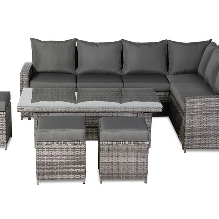 Luxury Eclipse Rattan Corner Garden Set With Rising Table Outdoor Patio Furniture - Grey Right Hand