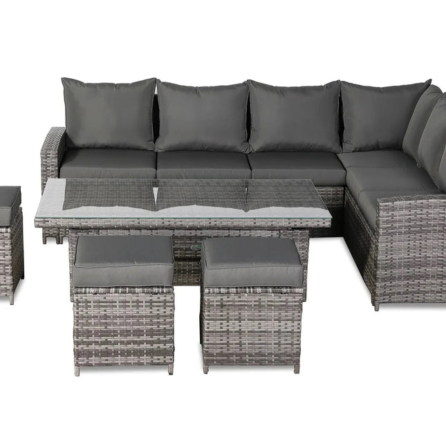 Luxury Eclipse Rattan Corner Garden Set With Rising Table Outdoor Patio Furniture - Grey Right Hand