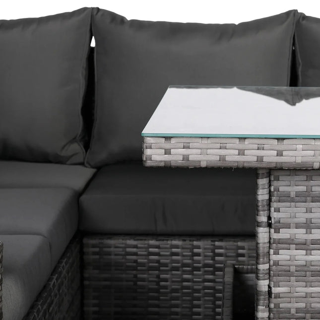 Luxury Eclipse Rattan Corner Garden Set With Rising Table Outdoor Patio Furniture - Grey