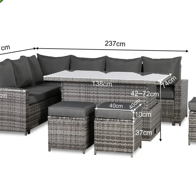 Luxury Eclipse Rattan Corner Garden Set With Rising Table Outdoor Patio Furniture - Grey Right Hand