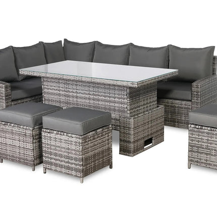 Luxury Eclipse Rattan Corner Garden Set With Rising Table Outdoor Patio Furniture - Grey