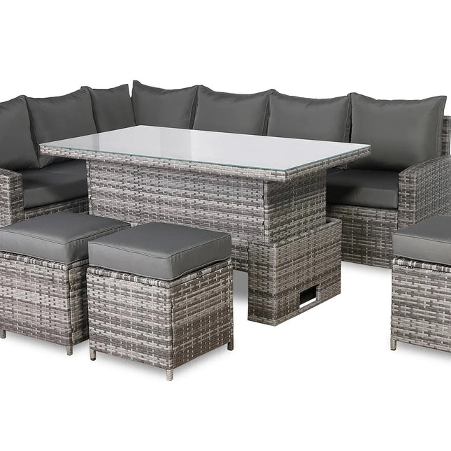 Luxury Eclipse Rattan Corner Garden Set With Rising Table Outdoor Patio Furniture - Grey