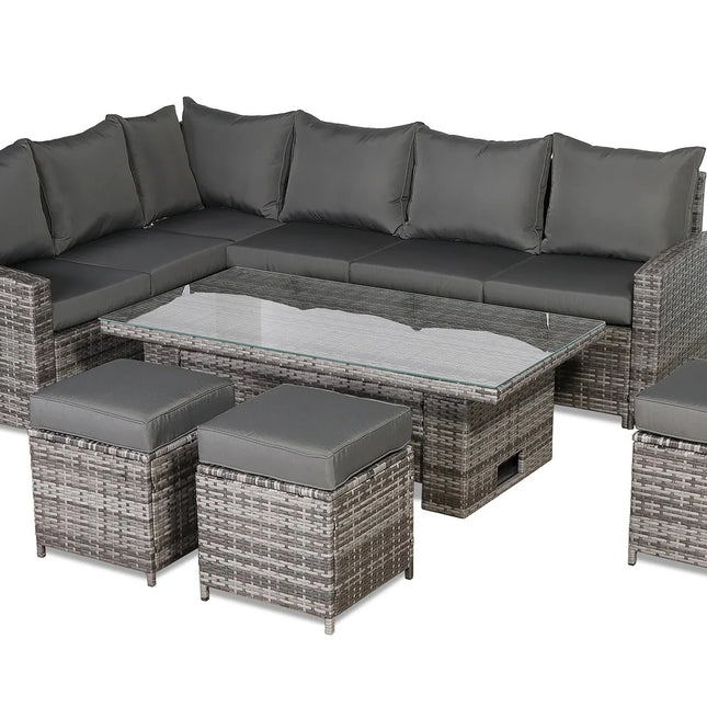 Luxury Eclipse Rattan Corner Garden Set With Rising Table Outdoor Patio Furniture - Grey