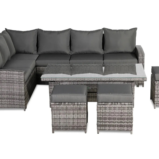 Luxury Eclipse Rattan Corner Garden Set With Rising Table Outdoor Patio Furniture - Grey