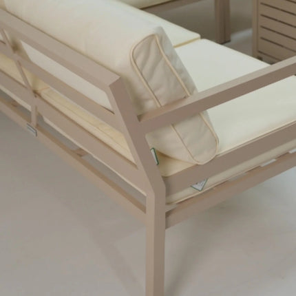 Beige Zentari Aluminium Garden Furniture Corner Sofa Set With Fire pit Table - Modular