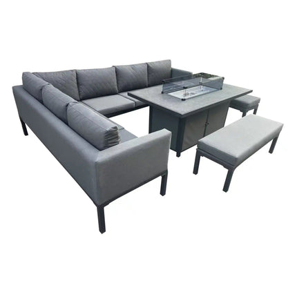 Savannah Aluminium Corner Dining Set With Fire Pit – GREY