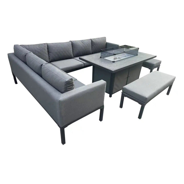 Savannah Aluminium Corner Dining Set With Fire Pit – GREY