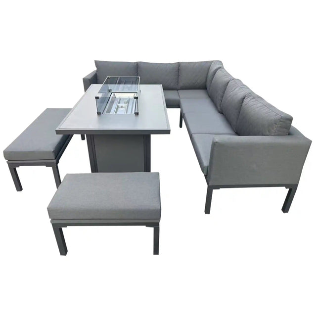 Savannah Aluminium Corner Dining Set With Fire Pit – GREY