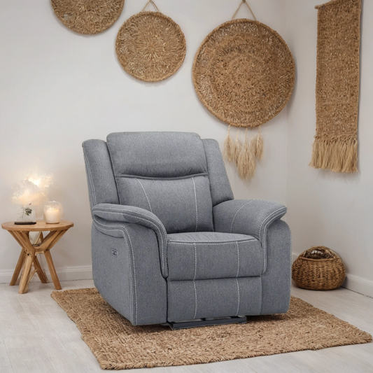 Flow Tech Armchair Electric Recliner Sofa – Stylish Grey Fabric Comfort Seating