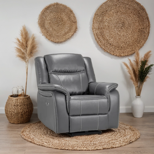 Flow Tech Armchair Electric Recliner Sofa – Stylish Grey Leather Comfort Seating