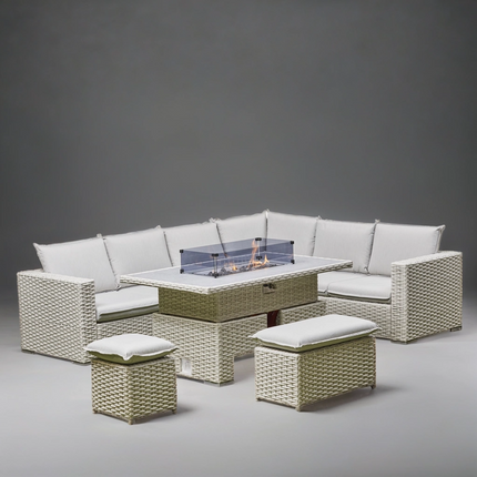 Arcadia Deluxe Rattan Firepit Corner Garden Set - Beige