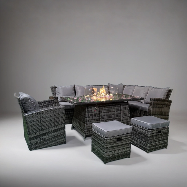 Bliss Rattan Garden Furniture Fire Pit Corner Sofa Set