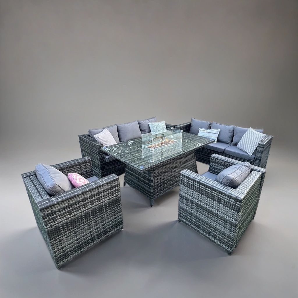 Luxe 8 Seat Rattan Garden Furniture Fire Pit Sofa Set