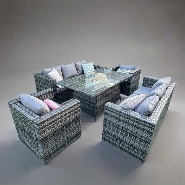 Luxe 8 Seat Rattan Garden Furniture Fire Pit Sofa Set