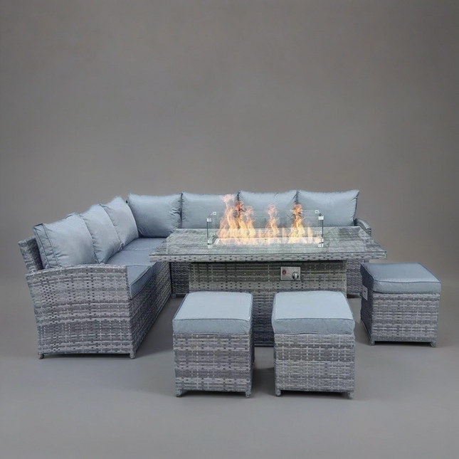 Oasis Rattan Garden Furniture Fire Pit Corner Sofa Set