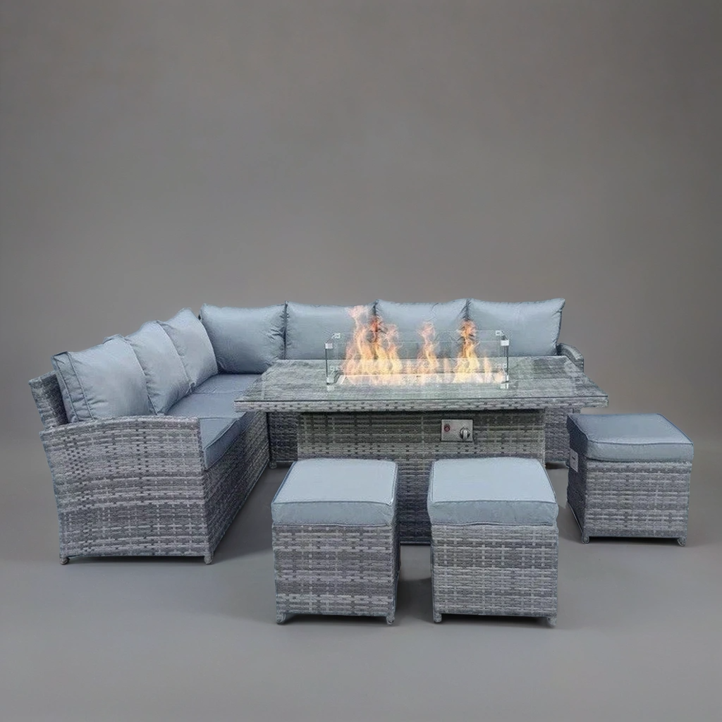 Oasis Rattan Garden Furniture Fire Pit Corner Sofa Set