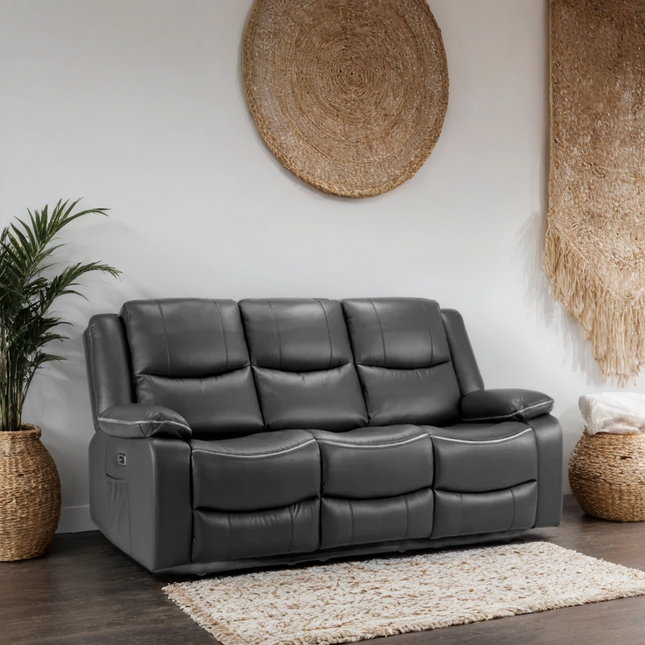 Flint 3 Seater Electric Recliner Sofa – Stylish Black Leather Comfort Seating