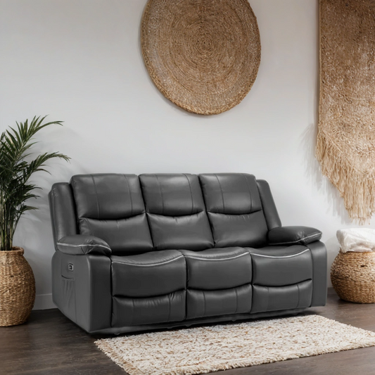 Flint 3 Seater Electric Recliner Sofa – Stylish Black Leather Comfort Seating
