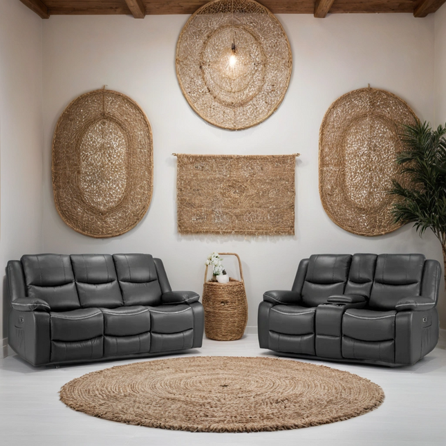 Flint 3+2 Seater Electric Recliner Sofa Set – Stylish Black Leather Comfort Seating