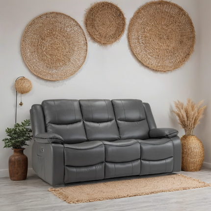 Flint 3 Seater Electric Recliner Sofa – Stylish Grey Leather Comfort Seating