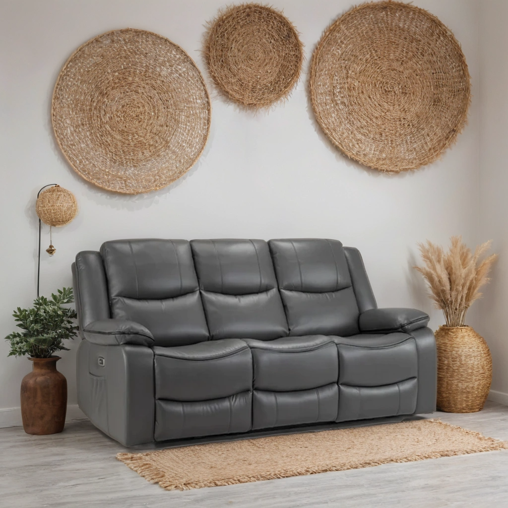 Flint 3 Seater Electric Recliner Sofa – Stylish Grey Leather Comfort Seating