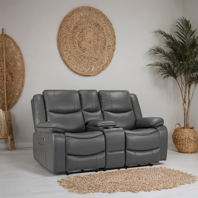 Flint 2 Seater Electric Recliner Sofa – Stylish Grey Leather Comfort Seating