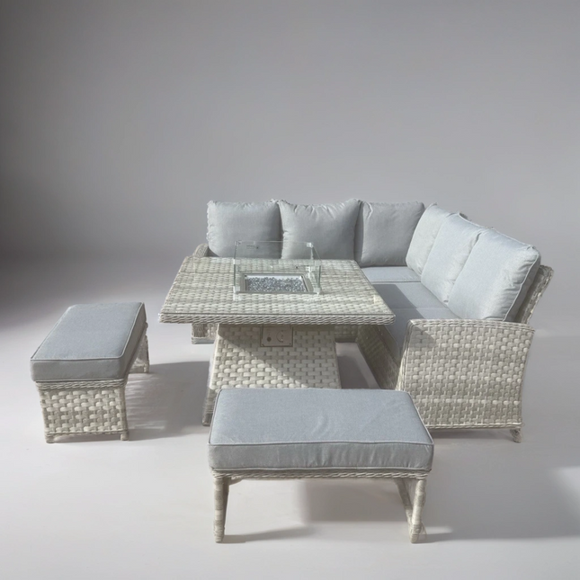 Luxury Sierra Rattan Firepit Corner Garden Set Outdoor Patio Furniture - Grey