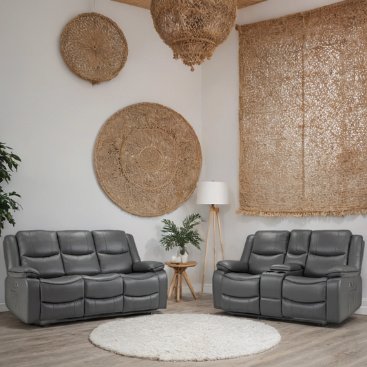 Flint 3+2 Seater Electric Recliner Sofa Set – Stylish Grey Leather Comfort Seating