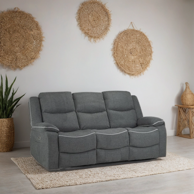 Flint 3 Seater Electric Recliner Sofa – Stylish Graphite Fabric Comfort Seating