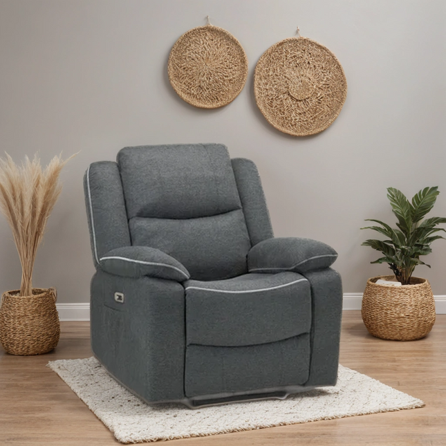 Flint 1 Seater Electric Recliner Armchair Sofa – Stylish Graphite Grey Fabric Comfort Seating