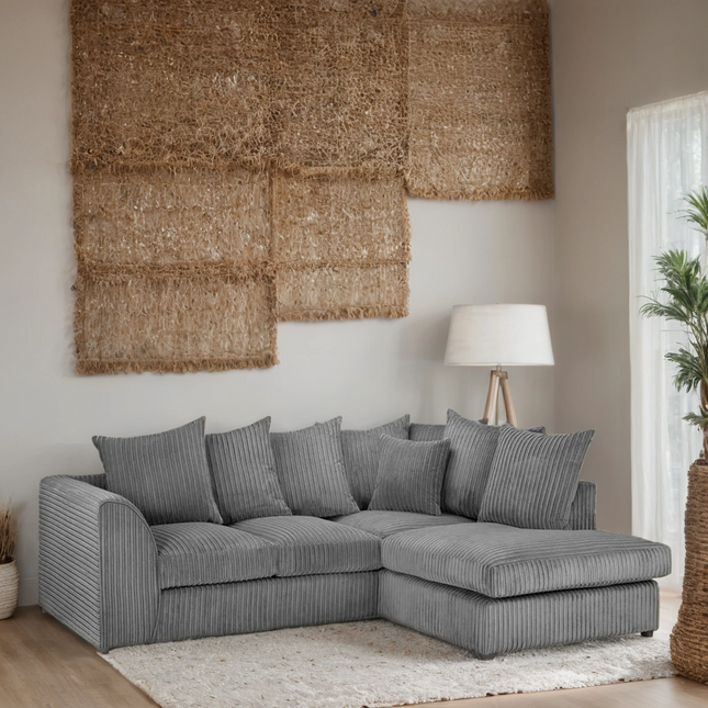 Pebble Corded Sofa L Shape Corner – Stylish Grey Right Hand Comfort Seating