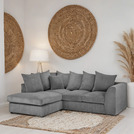 Pebble Corded Sofa L Shape Corner – Stylish Grey Left Hand Comfort Seating
