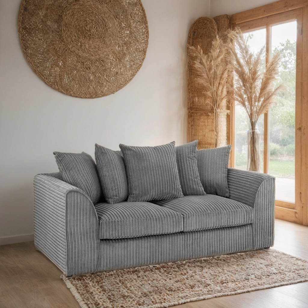 Pebble Jumbo Corded 3 Seater Sofa – Stylish Grey Comfort Seating