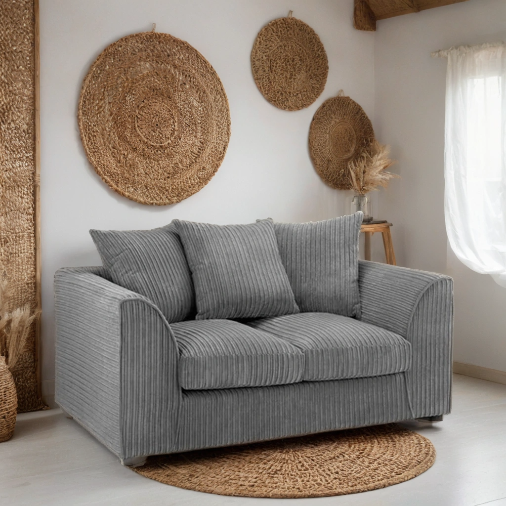 Pebble Jumbo Corded 2 Seater Sofa – Stylish Grey Comfort Seating