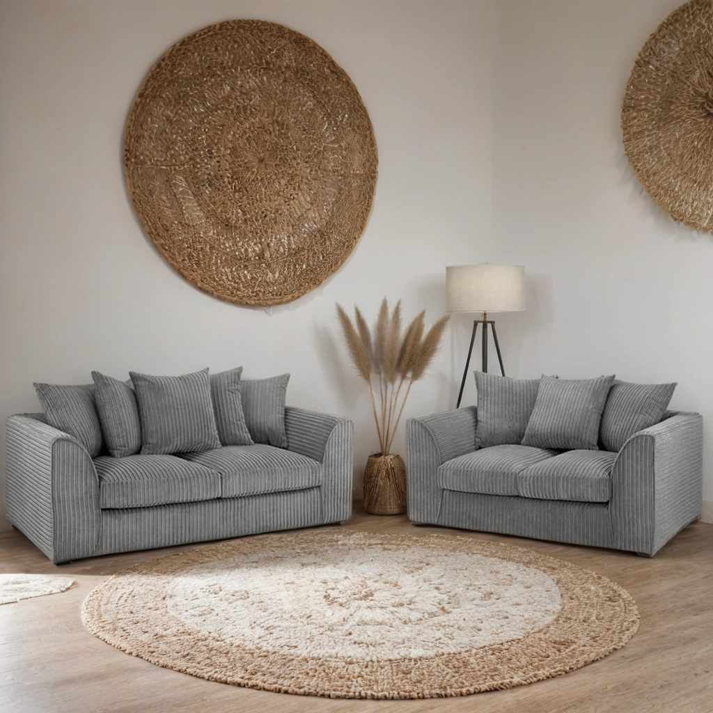 Pebble Jumbo Corded 3+2 Seater Sofa Set – Stylish Grey Comfort Seating