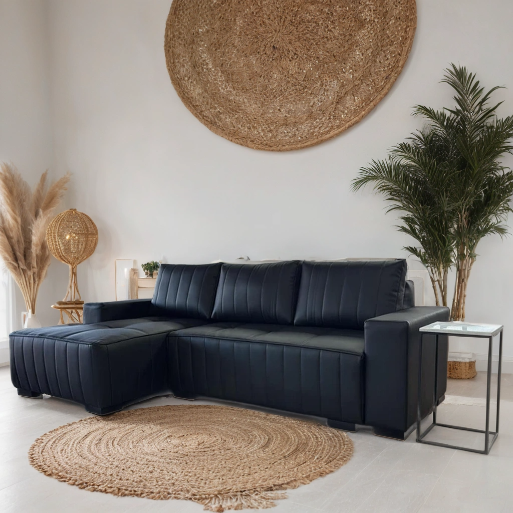 Sable Sofa Bed L Shape Corner – Stylish Black Leather Comfort Seating (Left Hand)