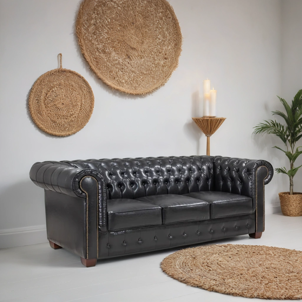 Chesterfield Sofa Black 3 Seater